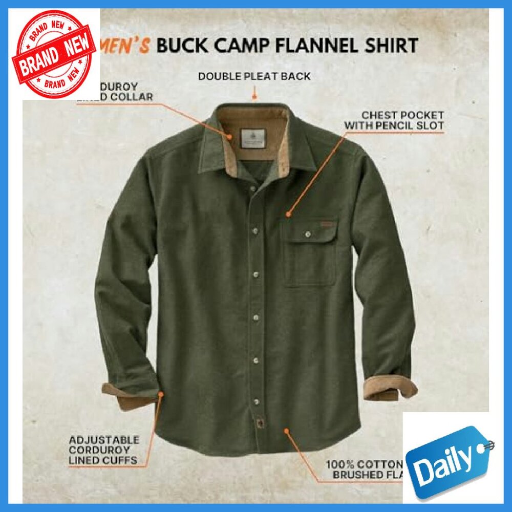 Men's 100% Cotton Flannel Shirt Long Sleeve Button Down Relaxed Fit - Picture 3 of 8